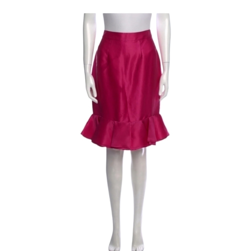 Carolina Herrara Barbie Pink Peplum Ruffle Silk Skirt - Picture 1 of 5